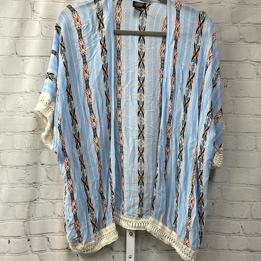 Roffe Accessories Aztec print crochet tassel arm and bottom trim L/XL ca…